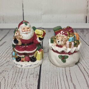 Fitz And Floyd 1996 OMNIBUS Ceramic Santa & Toy Sack Salt & Pepper Shaker Set